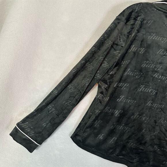 Juicy Couture Velour Pajama Top Women Size L Black Long Sleeve Cozy Soft Y2K - Picture 10 of 13